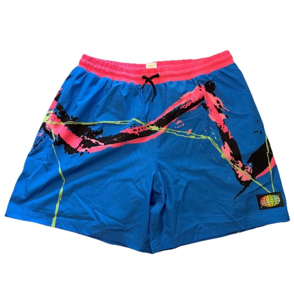 Slunks Shorts Mens XXL Blue Pink Abstract Retro 90s Gym Volleyball Board Shorts⁠